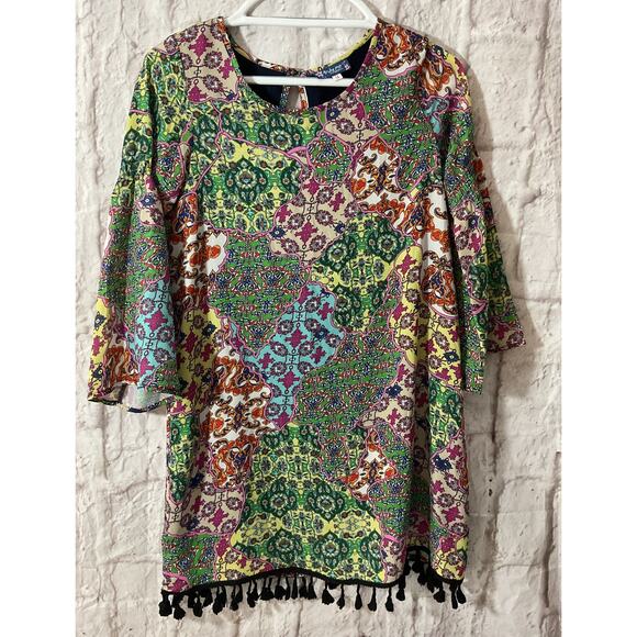 Truly Me By Sara Sara Big Girls Size 14 Fringe Bottom Dress Multi Color Boho - Picture 1 of 7